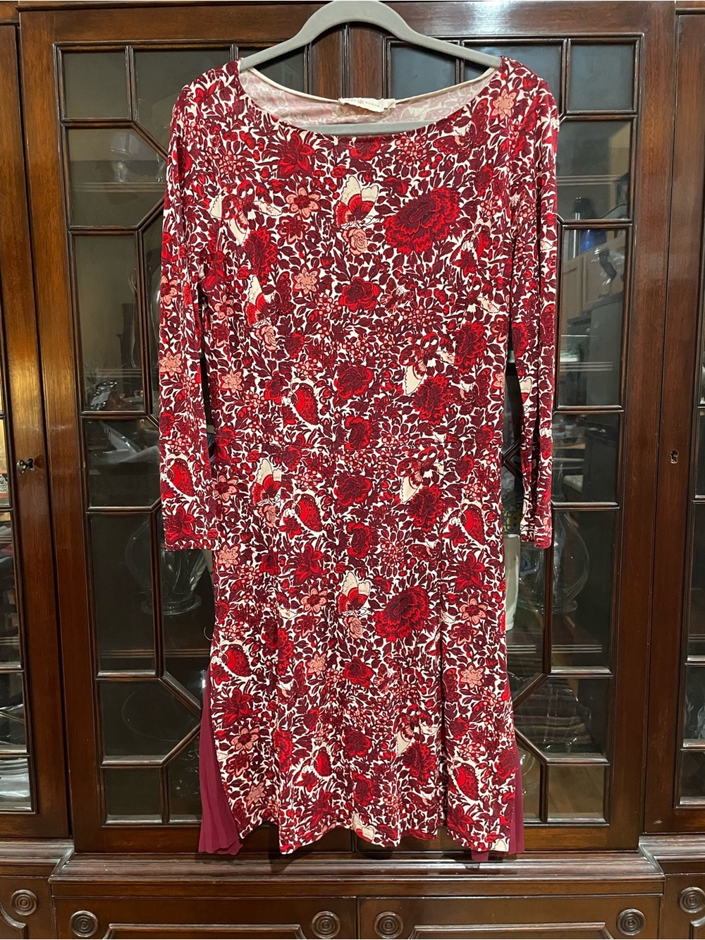 Kick Pleats Tory Burch Red Butterfly & Floral Long-Sleeve Midi Dress Large